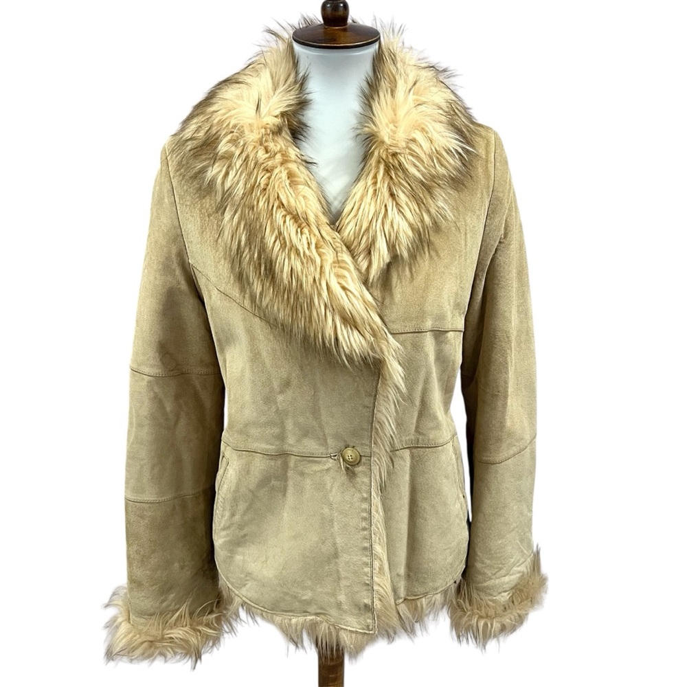 Vintage Y2K Tan Suede Leather Faux Fur Lined Penny Lane Winter Coat